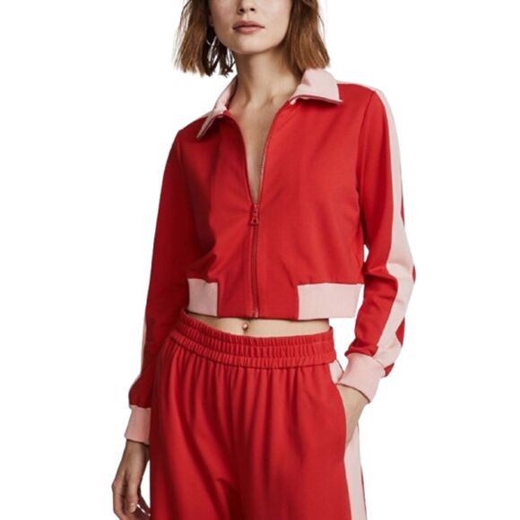 Alice + Olivia Women's Red Air Jackson Cropped Track Jacket Size S - Picture 1 of 6
